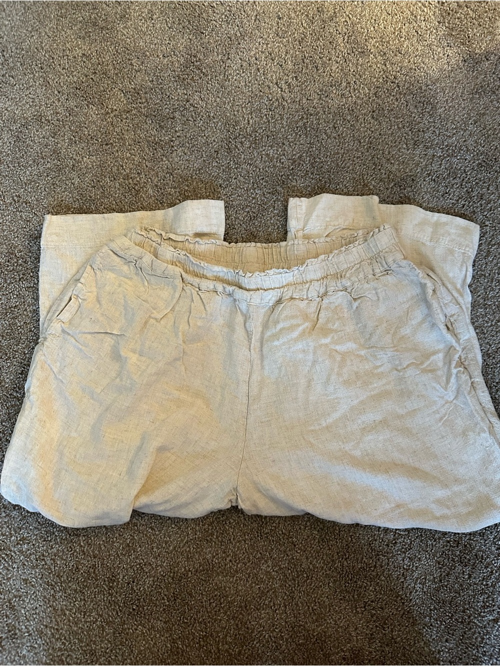 Dex Cream Elastic-Waist Pull-On Pants